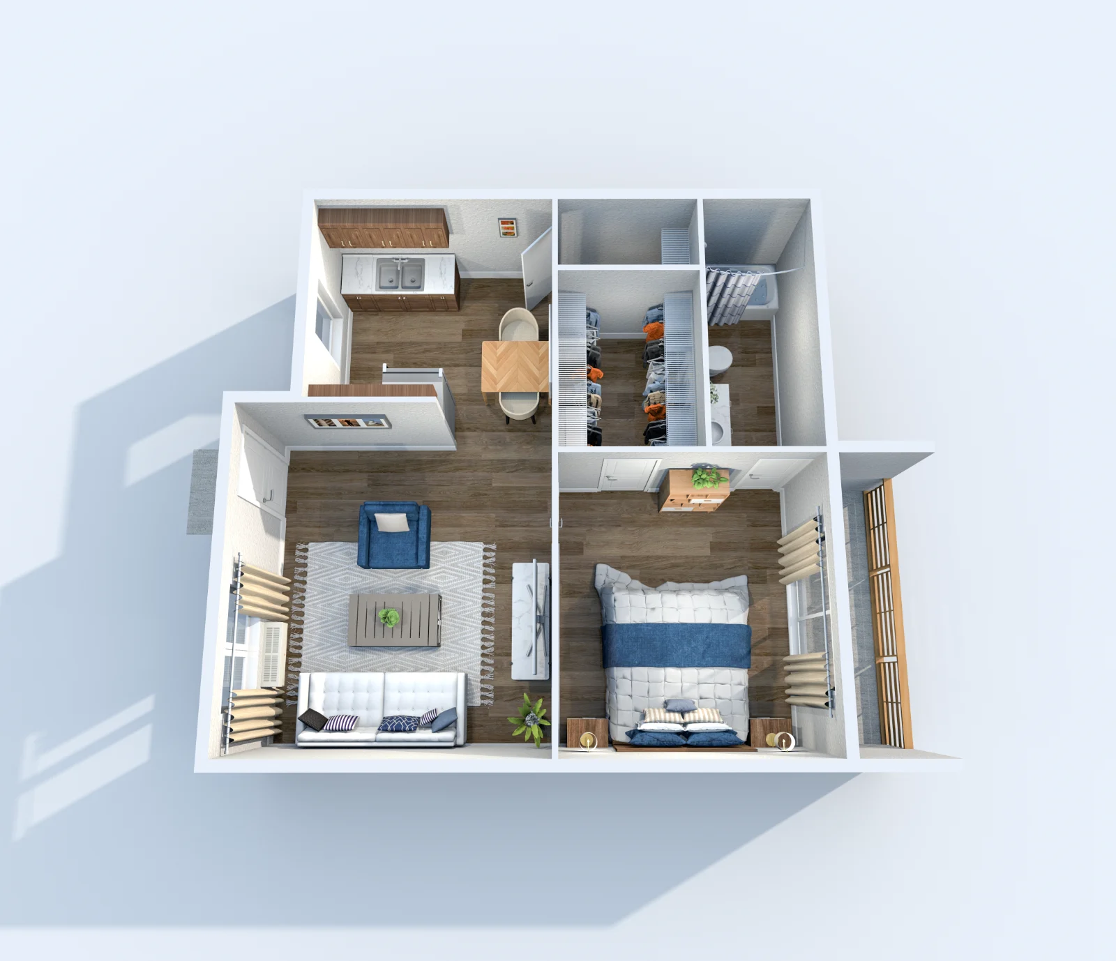 Stardust — floor plan, Plan A1 · 1 bed · 1 bath · 628 sq ft